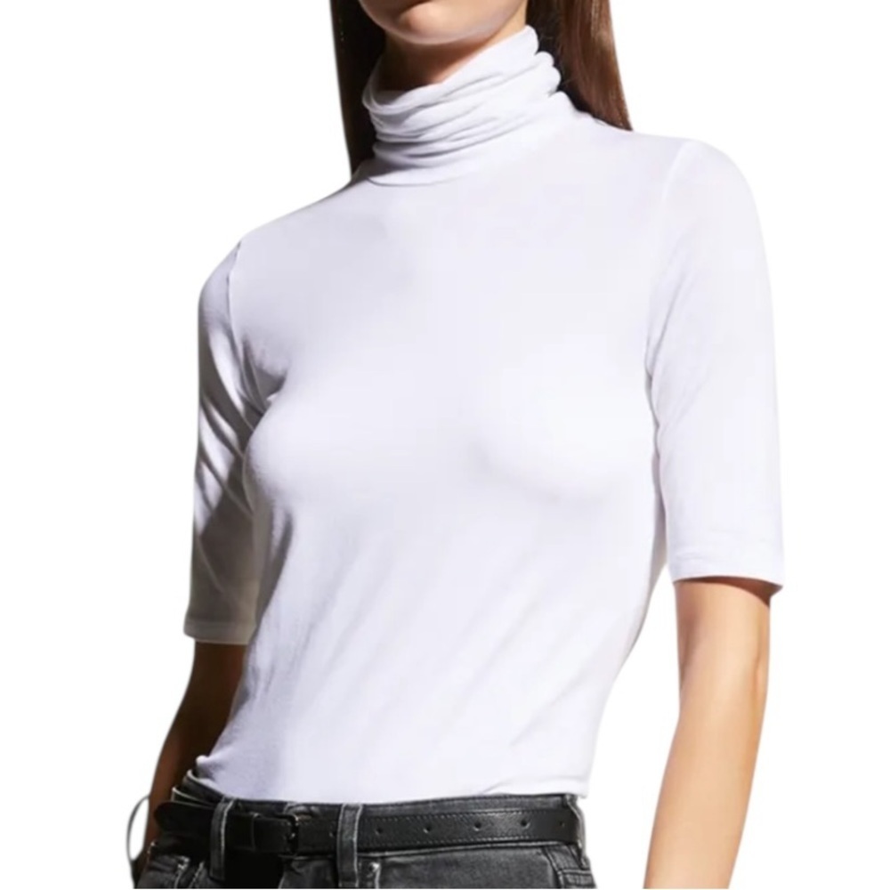 Majestic Filatures Soft Touch Elbow Sleeve Turtleneck White Sz 4 (XL) Runs Small